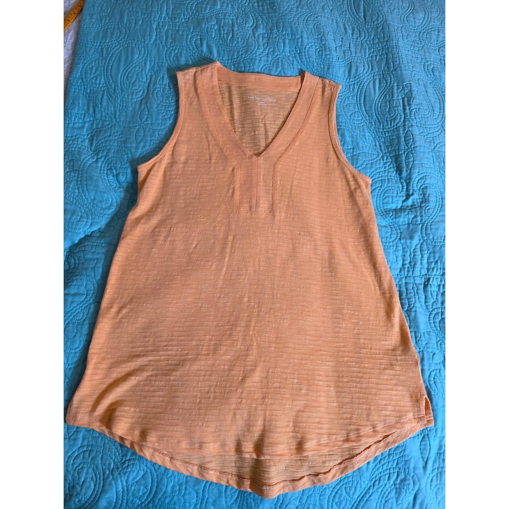 Soft Surroundings Peach Orange Slub Cotton V-Neck Sleeveless Tank Top Small